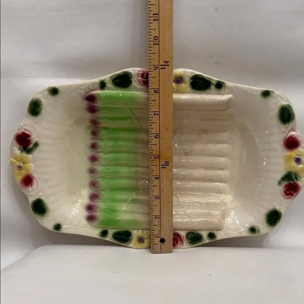 Reserve Sarrequemines France Majolica Floral Ceramic Asparagus Serving Platter